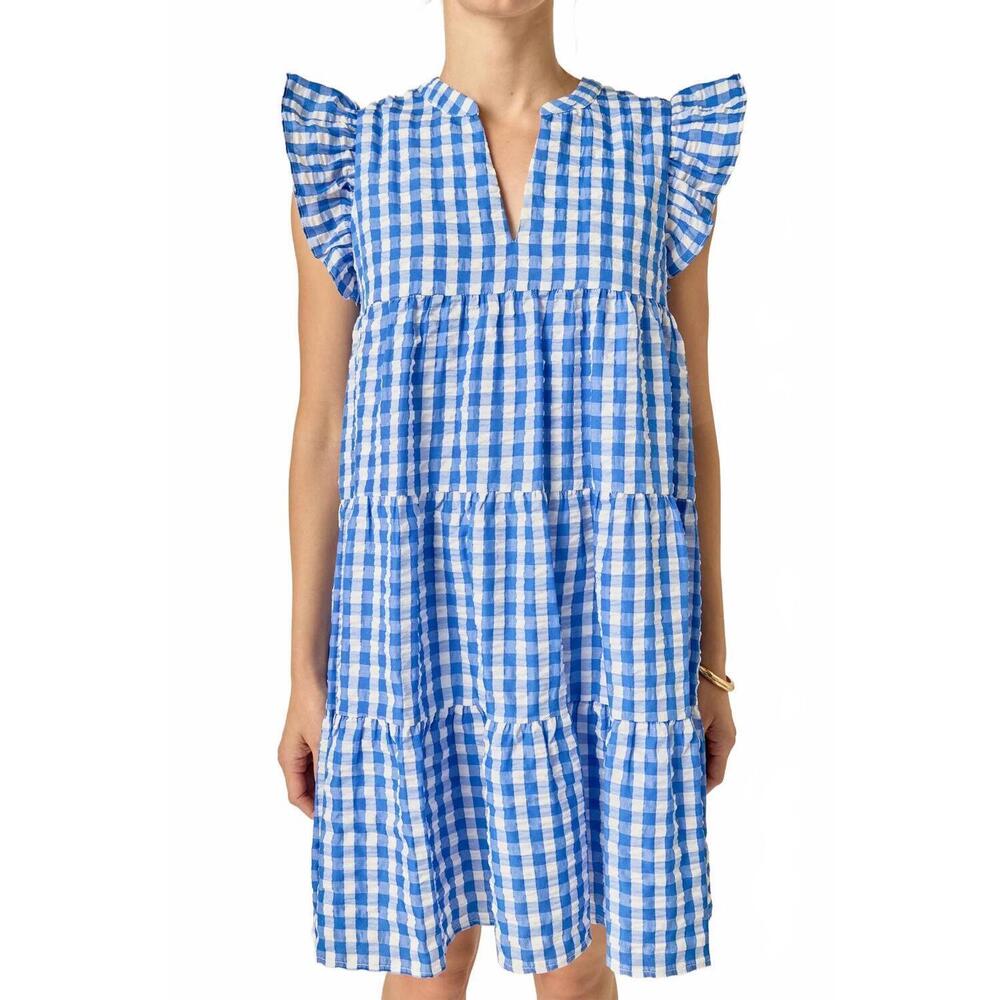 NEW ENGLISH FACTORY printed babydoll dress in blue - Picture 6 of 7